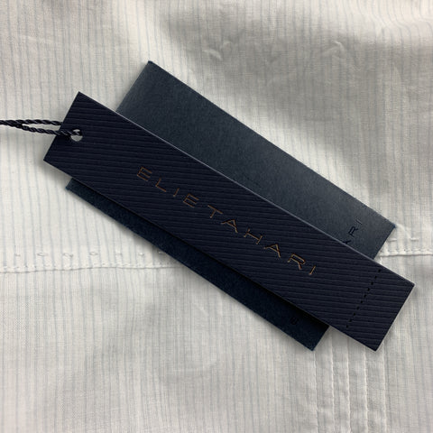 ELIE TAHARI Size M White & Blue Pinstripe Cotton Short Sleeve Shirt