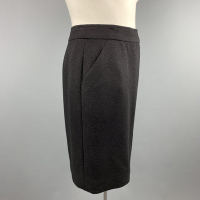 CHANEL Size L Black Sparkle Wool Pencil Skirt