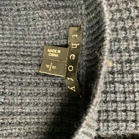 THEORY Size S Navy Waffle Knit Merino Wool Crew-Neck Pullover