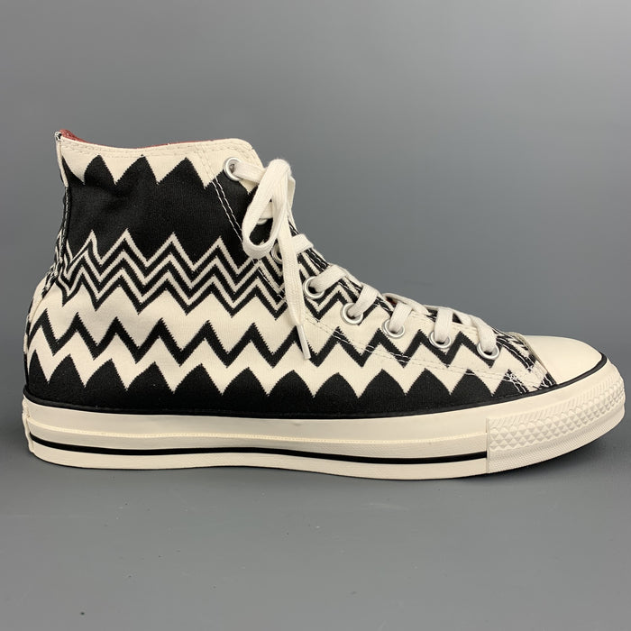 CONVERSE x MISSONI Size 10 Black & White Zig Zag Canvas High Top Sneakers