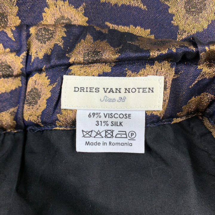 DRIES VAN NOTEN Size 8 Purple & Gold Viscose / Silk Drop-Crotch Casual Pants