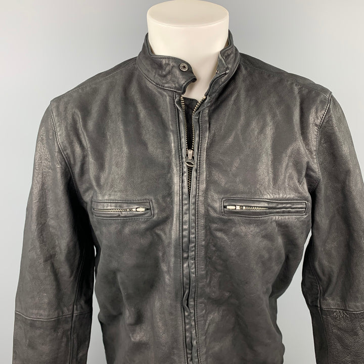 LEVI'S VINTAGE Size M Black Distressed Leather Motorcycle Chest Size M Jacket