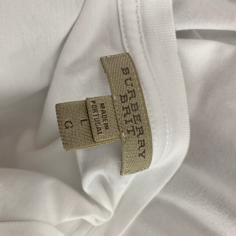 BURBERRY Size L White Black Print Cotton Crew-Neck T-shirt