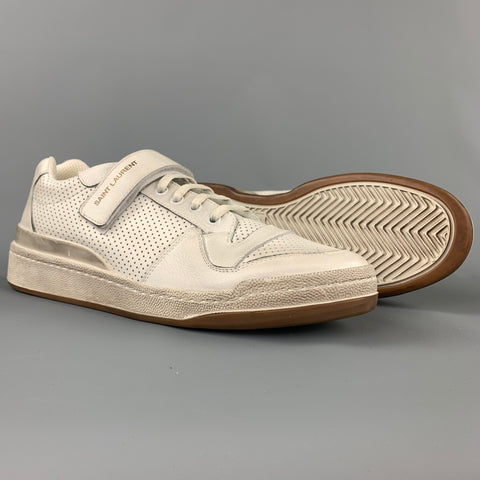 SAINT LAURENT Size 9 White Perforated Leather Low Top Sneakers