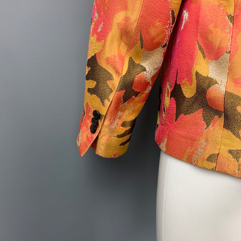 DRIES VAN NOTEN Size 38 Orange & Olive Metallic Jacquard Notch Lapel Sport Coat