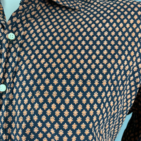 SID MASHBURN Taille XL Chemise à manches longues en coton floral abstrait orange noir