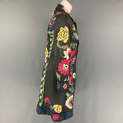 BIYA Size S Grey Multi-Color Rayon Linen Embroidered Hidden Snaps Coat