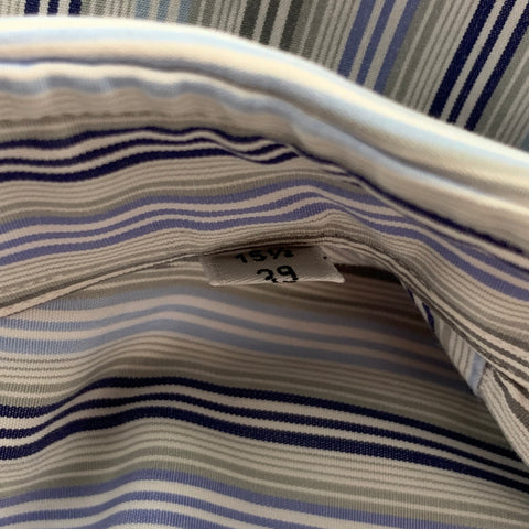 HERMES Size S Grey Blue Stripe Button Up Long Sleeve Shirt