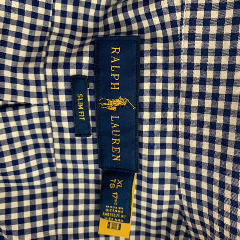 RALPH LAUREN Size XL Navy White Gingham Cotton Long Sleeve Shirt