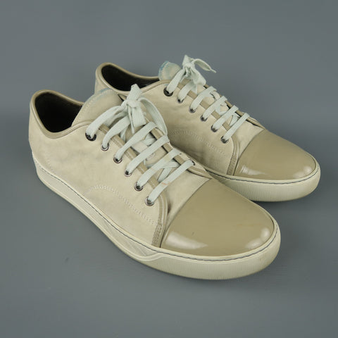 LANVIN Taille 13 Baskets à lacets en daim uni ivoire