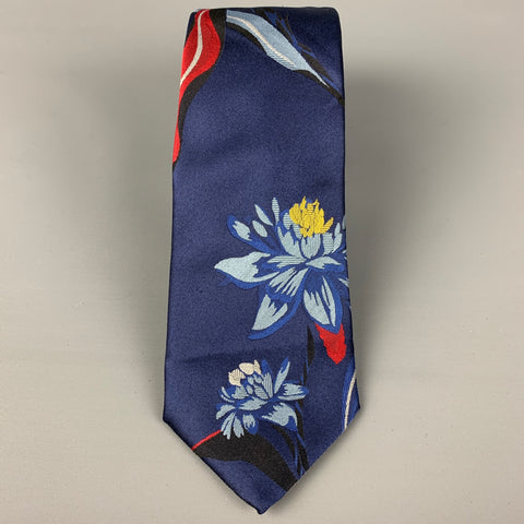 PAUL SMITH Navy Blue Floral Silk Tie