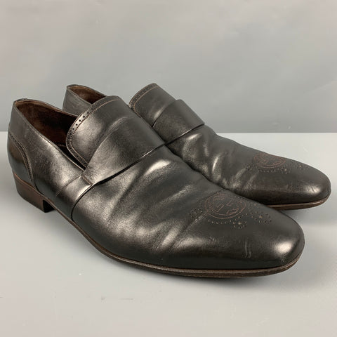 GUCCI Size 13.5 Black Perforated Leather Loafers