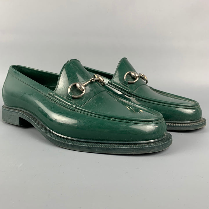 GUCCI Size 8 Green Rubber Horsebit Slip On Loafers