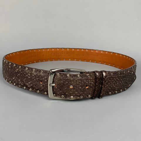 PAOLO VITALE Size 37 Brown & Silver Snake Skin Grommets Belt