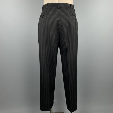 RALPH LAUREN Taille 40 Costume à revers cranté en laine à rayures noires régulières