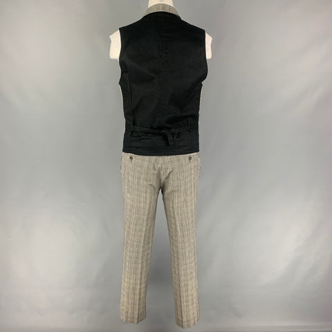 JOHN VARVATOS Taille 36 Noir Blanc Glenplaid Laine Peak Revers Gilet Costume