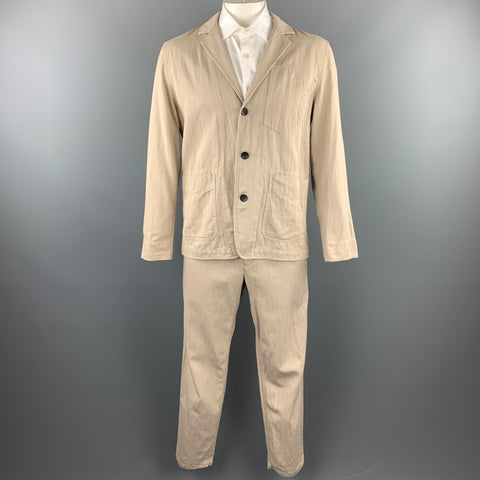 RAG & BONE Size L Oatmeal Stripe Cotton Notch Lapel Suit