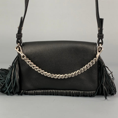 FENDI Black Fringe Leather Monster Mcro Baguette
