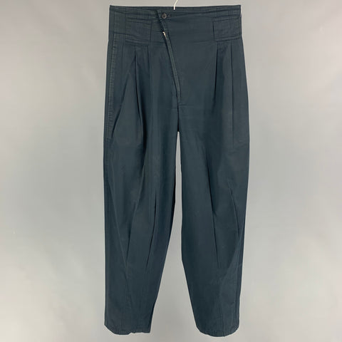 Vintage KANSAI MEN 2 Size 26 Black Pleated Cotton High Waisted Casual Pants