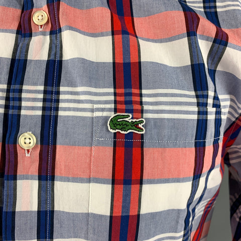 LACOSTE Size M Red White & Blue Plaid Cotton Long Sleeve Shirt