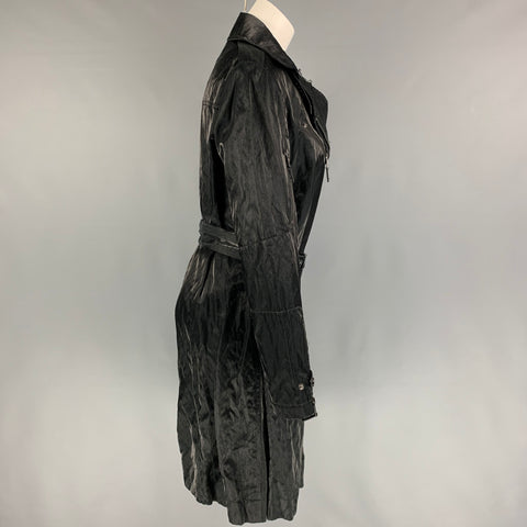 RALPH LAUREN Black Label Taille 12 Manteau ceinturé brillant en soie de coton noir