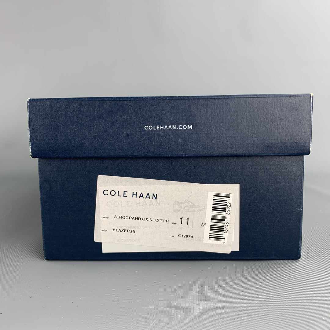 COLE HAAN Talla 11 Cordones con punta de ala de cuero perforado azul marino