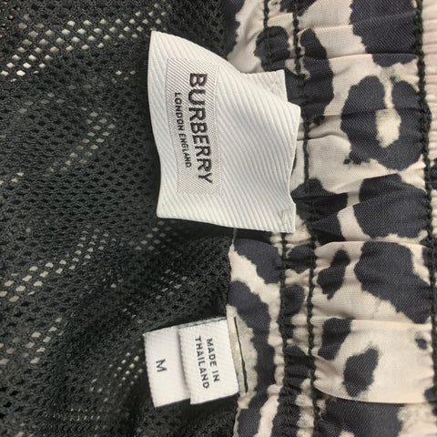 BURBERRY Size M Black White Animal Print Polyamide Drawstring Swim Trunks