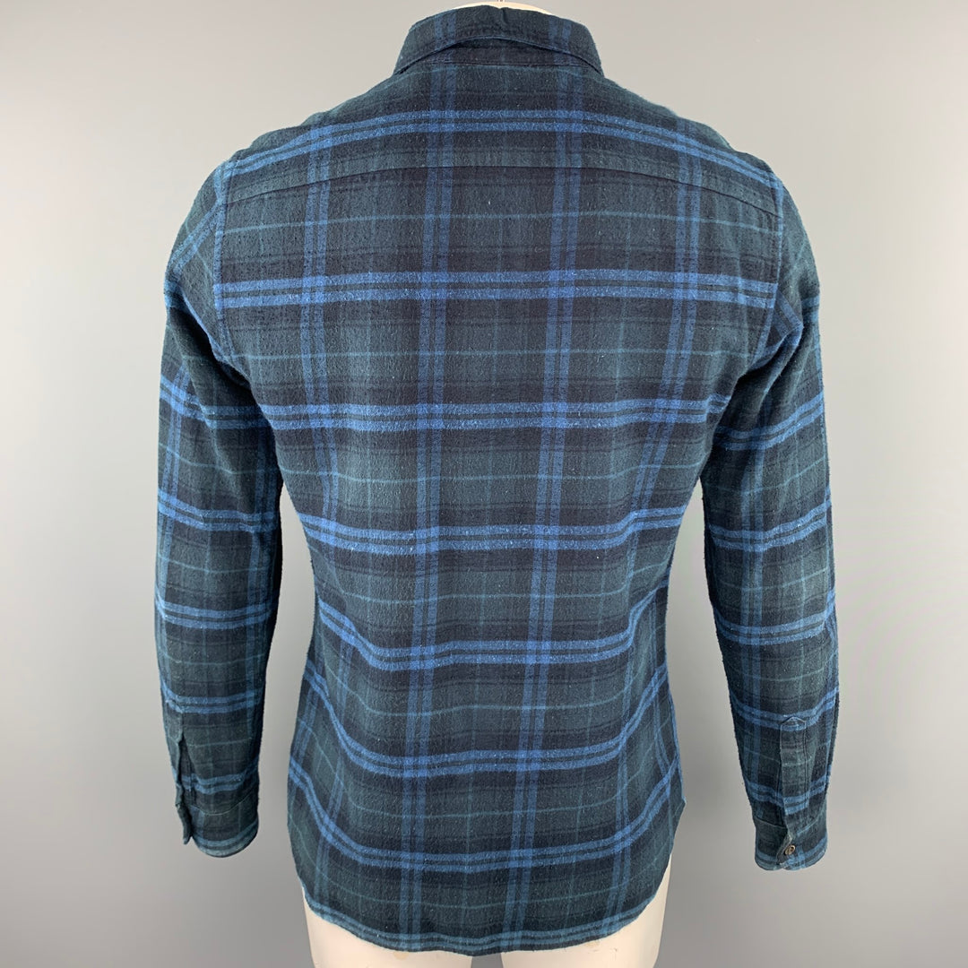 BLUE BLUE JAPAN Size XL Navy Plaid Cotton Button Up Long Sleeve Shirt