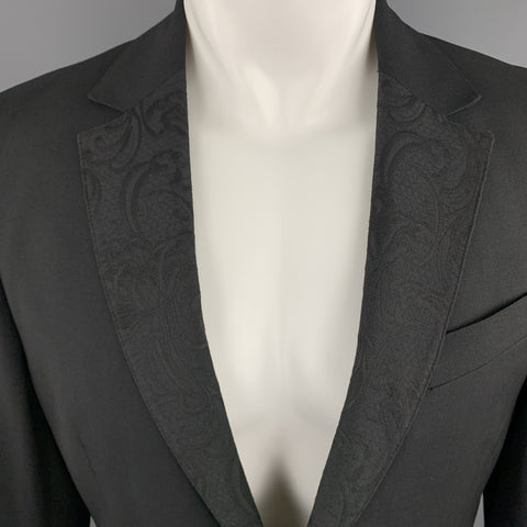 JUST CAVALLI Size 40 Black Wool Lace Notch Lapel Sport Coat