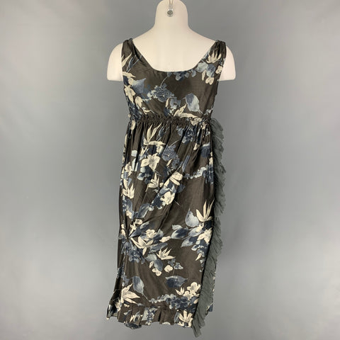 VERA WANG Size 4 Slate Cream Silk Floral Ruched Dress