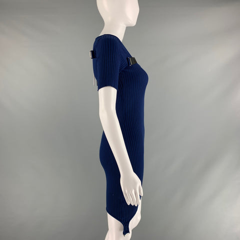 COURREGES Size S Blue Viscose Polyester Ribbed Fitted Dress