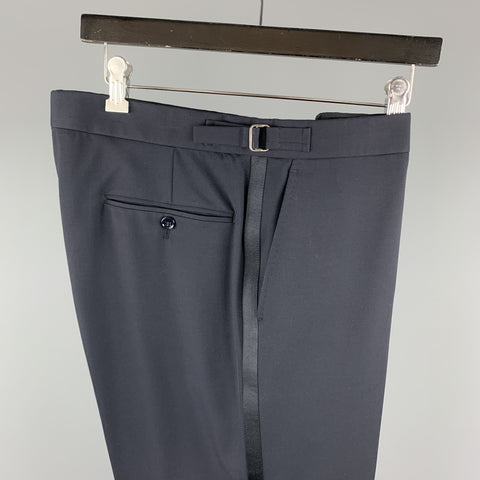 RALPH LAUREN Black Label Size 37 Navy Solid Wool Tuxedo Dress Pants