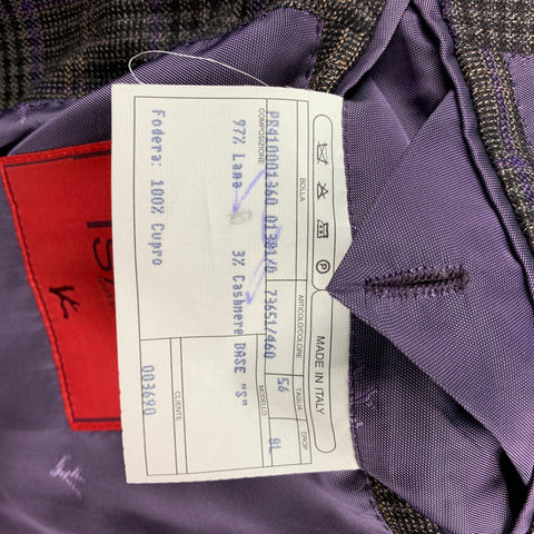 ISAIA Size 46 Charcoal & Purple Plaid Wool / Cashmere Notch Lapel Sport Coat