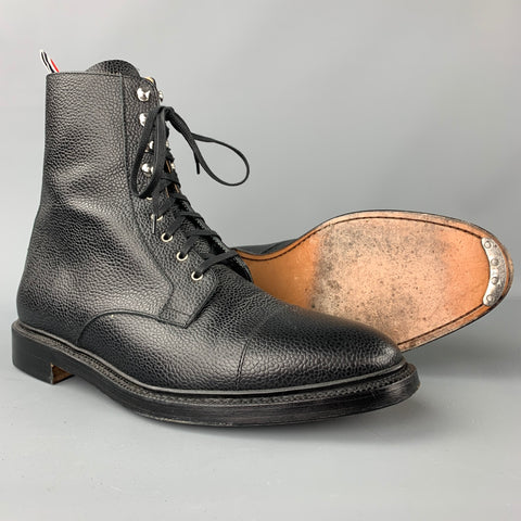 THOM BROWNE Size 10 Black Pebble Grain Leather Lace Up Ankle Boots