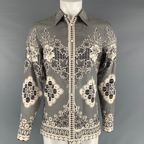ALEXANDER MCQUEEN Size S Black Beige Print Silk Button Up Long Sleeve Shirt