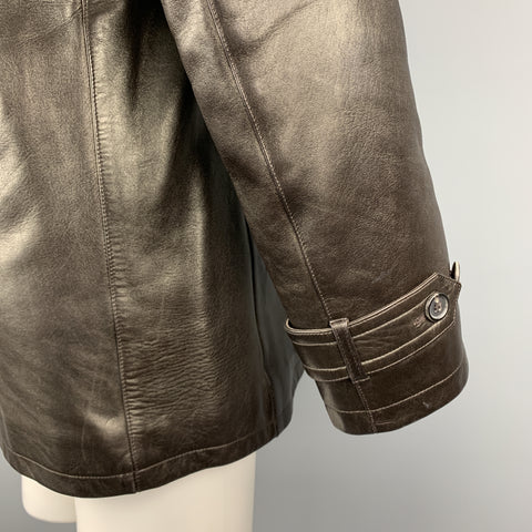 NEIL BARRETT Size M Brown Leather Double Breasted Trench Coat