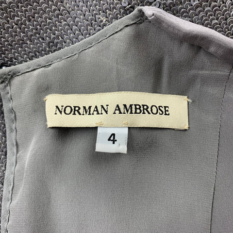 NORMAN AMBROSE Size 4 Gray Silk Sequined Mink Fur Panel Shift Cocktail Dress