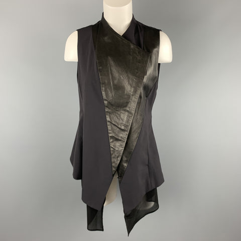 DEMOO PARKCHOONMO Size M Black Leather Panel Asymmetrical Zip Vest