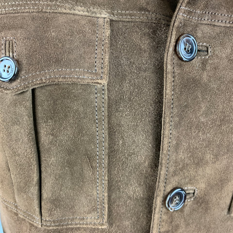 SAINT LAURENT Size 44 Brown Leather Epaulettes Jacket