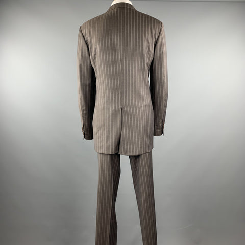 CANALI Size 40 Long Stripe Taupe Wool Notch Lapel Suit