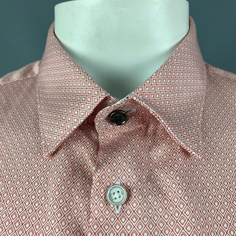 TED BAKER Size XXL White Orange Rhombus Button Down Short Sleeve Shirt