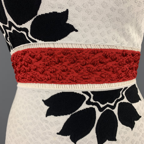 ALEXANDER MCQUEEN Size L White & Black Floral Ruffle Skirt Cocktail Dress