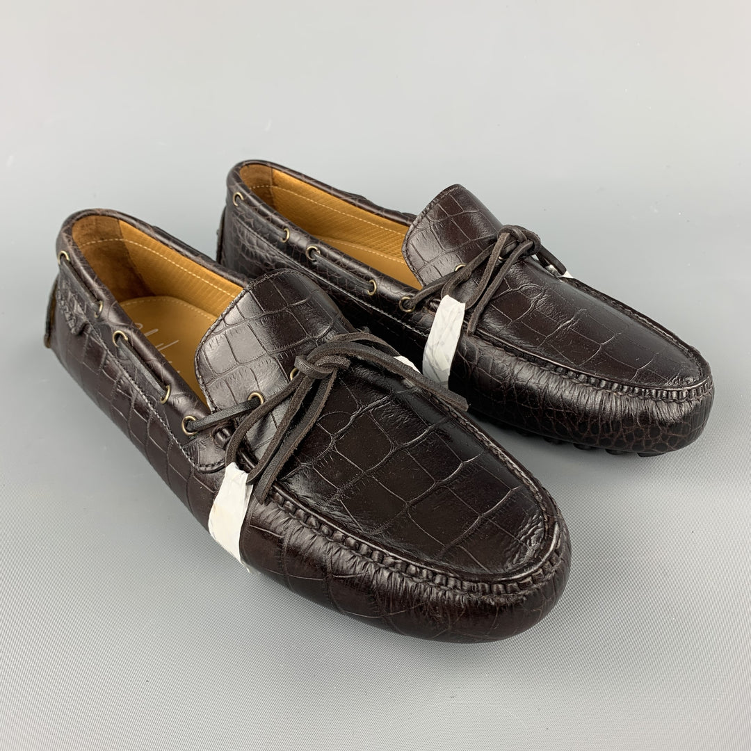 COLE HAAN Size 9 Brown Embossed Leather Drivers Loafers