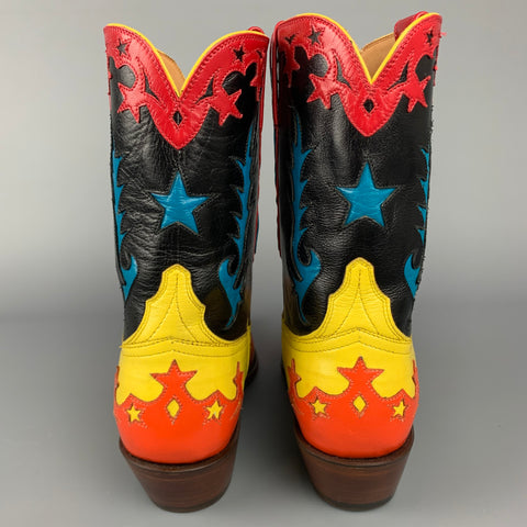 LUCCHESE 2020 Size 10.5 Multi-Color Applique Leather Cowboy Custom Boots