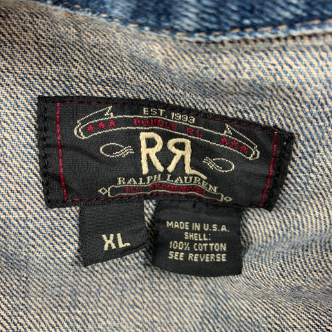 RRL by RALPH LAUREN Size XL Blue Distressed Cotton Denim Jacket