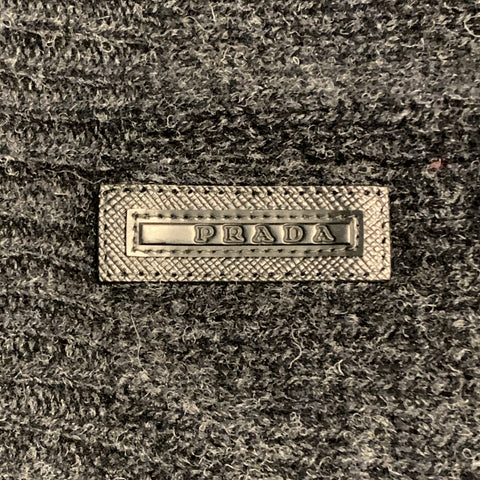 PRADA Size S Charcoal Knitted Wool Blend Crew-Neck Elbow Patches Pullover Sweater