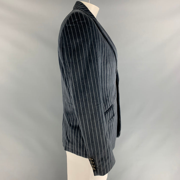 D&G by DOLCE & GABBANA Size 40 Stripe Velvet Peak Lapel Navy Sport Coat