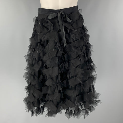 MONIQUE LHUILLIER Size 4 Black Nylon Mesh A-Line Skirt