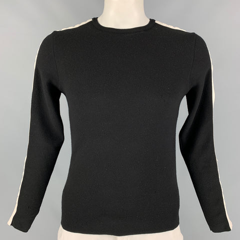 RALPH LAUREN Taille L Pull à manches longues en laine / nylon noir et blanc