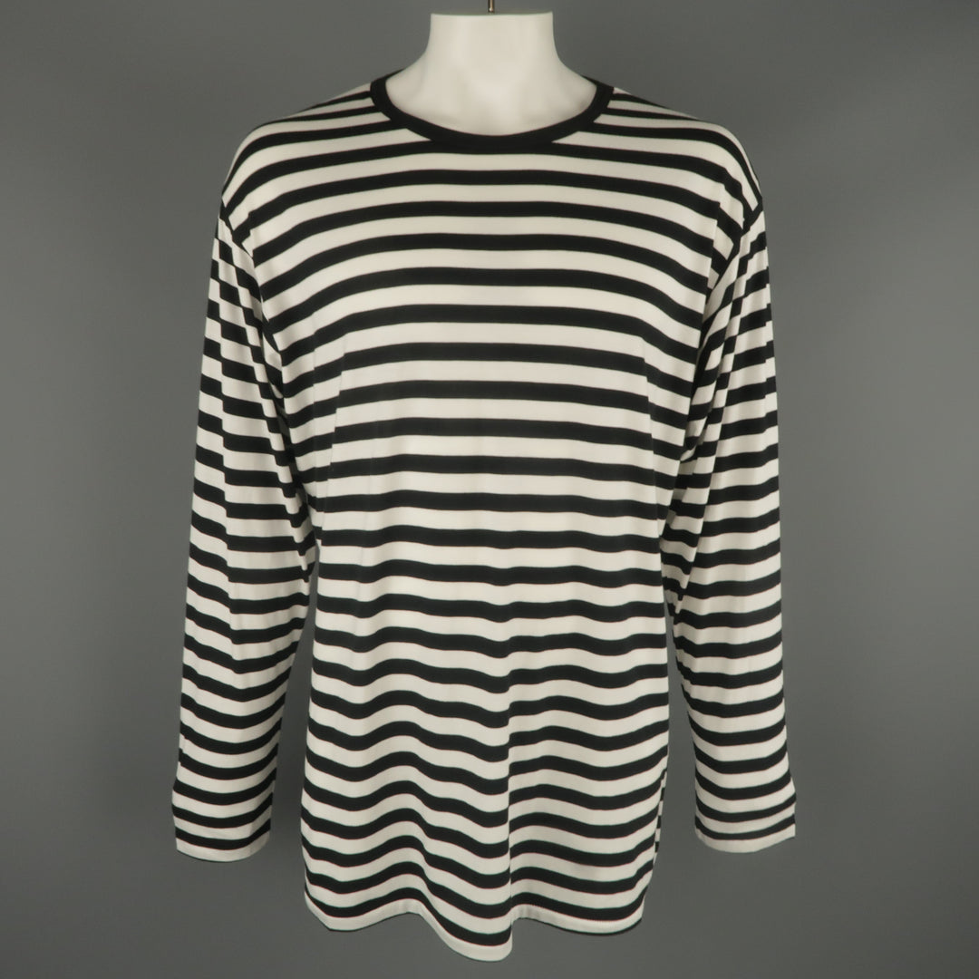 YOHJI YAMAMOTO Taille L Noir &amp; Blanc Stripe YOHJI HOMME T-shirt à manches longues